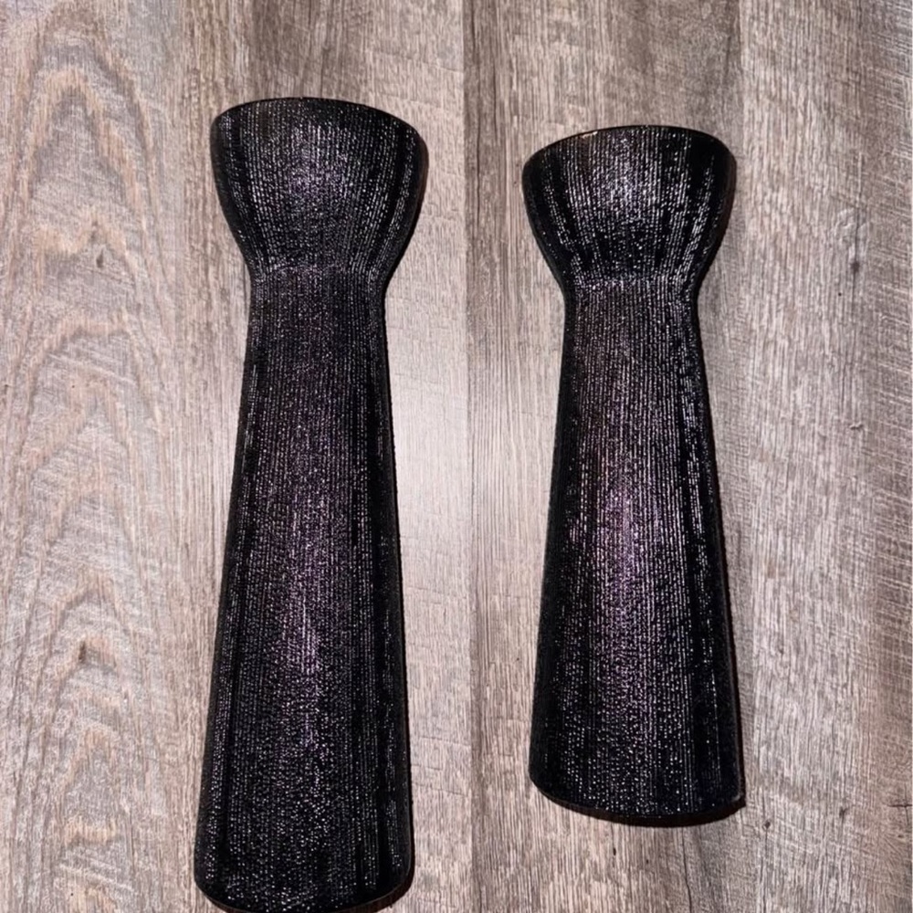 Black ribbed glass candle holders
